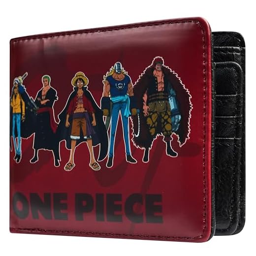 One Piece Cartera Niño Juvenil y Hombre, Billetera con Compartimentos para Tarjetas, Monedero con Cremallera, Regalos de Anime (Borgoña)