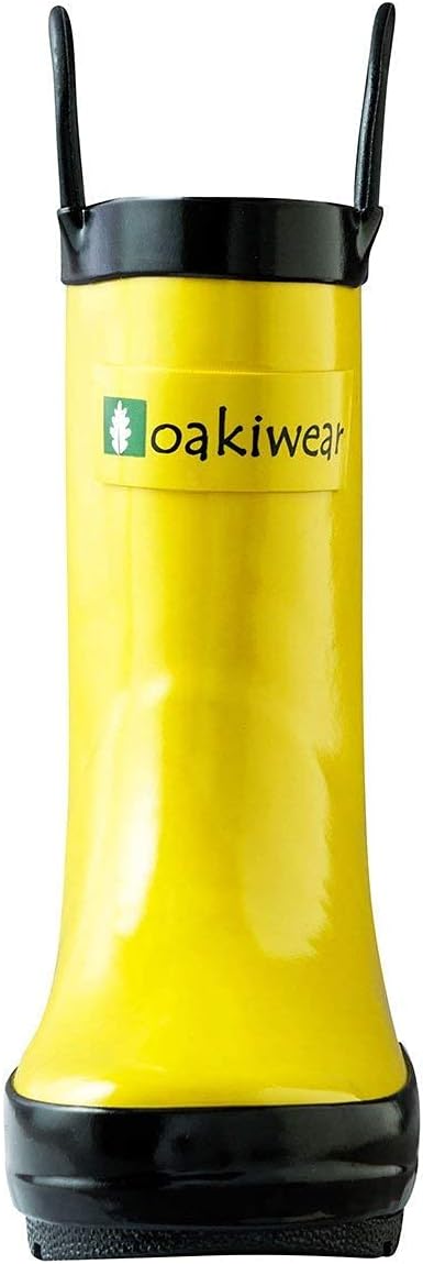 OAKI Kids Waterproof Rubber Rain Boots with Easy-On Handles 4 Toddler Yellow