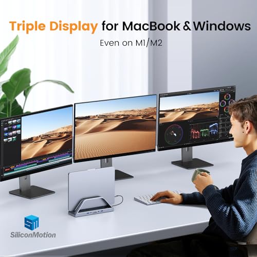 Image of TobenONE 14-in-1 MacBook Pro /Air Docking Station Dual 4K Monitor, Laptop Docking Station Stand for MacBook M1-M5 /Neo, Driver-Based, USB C Dock with 65W Power Adapter, 2 HDMI,VGA, 5Gbps USB, RJ45