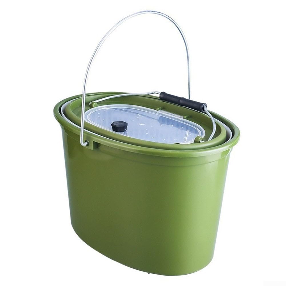 Secchio pieghevole per la pesca con doppi manici – Contenitore portatile per pesci vivi e esche – lavabo in polipropilene ispessito per campeggio – verde 33 x 23 x 23 cm (grande)