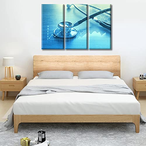 Image of TUMOVO Stethoscope Artwork Wall Decor Posters and Prints 3 Panels Clinical Laboratory Pictures Wall Decor for Bedroom Poster Medical Art Prints Framed Ready to Hang (42 inch Wx28 H)