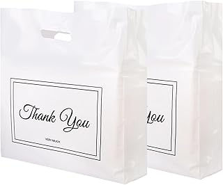 Belinlen 16x18 Inch 100Pcs Thank You Merchandise Bags Plastic Retail Shopping Bags for Stores, Boutique, Party, Gift, Clothes, and More Reusable Plastic Thank You Bags (White, 2.36mil Thickness)