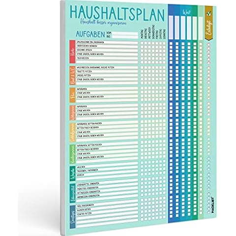 PACKLIST® Haushaltsplan Putzplan für Familien mit Kindern oder WG - Haushaltsplaner Familie mit Aufgaben - Putzplan für den Haushalt, Putzkalender - Haushaltsplan Kinder, Haushalt Organizer A4, 52 Ss Cover