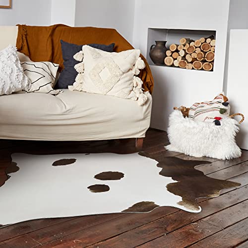 Softlife Faux Cowhide Rug, 5.2 X 6.2 Feet Cow Hides And Skins Rug For Living Room, Western Rug For Decorating Room, Cute Cow Area Rugs For Home, Faux Animal Fur Rug, White #TOP2