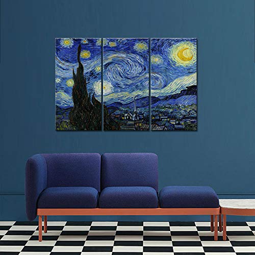 Iknow Foto Large 3 Panel Canvas Painting Wall Art Starry Night By Van Gogh Famous Oil Paintings Reproduction Modern Giclee Canvas Prints Artwork For Home Office Decorations 16X32Inchx3Pcs #TOP2