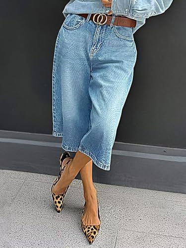 Flamingals Women's Cropped Straight Leg High Waist Vintage Wash Stretch Denim Button Fly Jeans Without Belts4