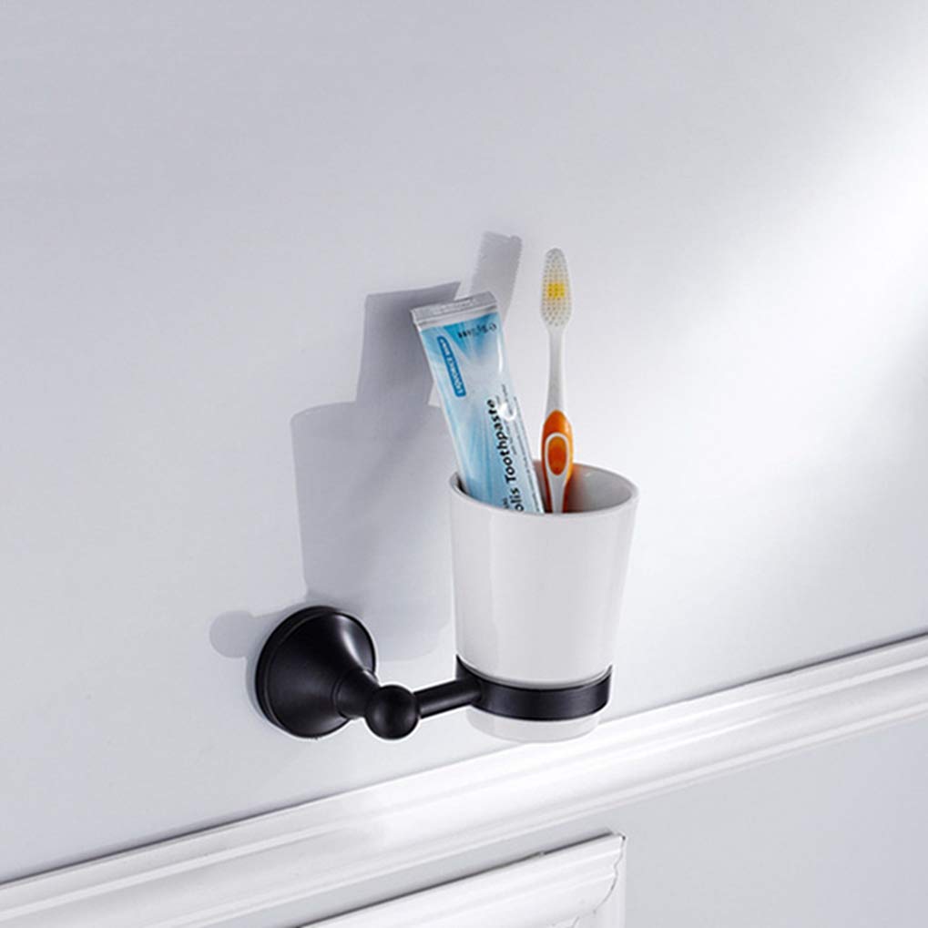 CBXSF Antique Toothbrush Cup Holder Gold White Single Toothpaste Holder Brass Chrome Ceramic Cup Holders Black Bathroom Tumbler Rack,Black