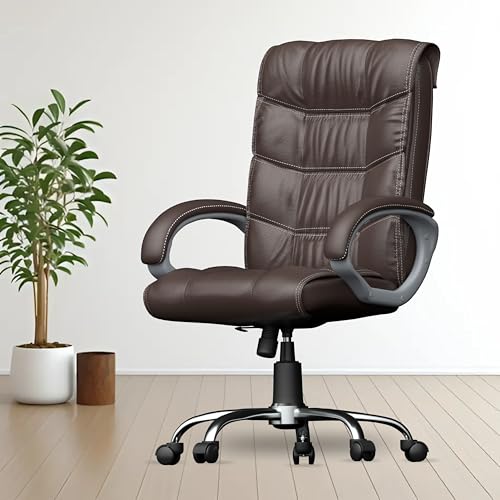 FUGO FG10 Orthopedic Boss Chair with 3 Year Warranty | Leatherette Office Chair | Ergonomic Executive Chair with Spacious Cushioned Seat | Heavy Duty Metal Base | Rocking Function (Brown)