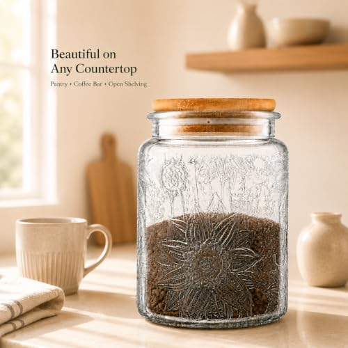Image of ANSQU 2 Pack Vintage Glass Storage Jars with Lids, 23.7oz Decorative Jars | Airtight Coffee Canisters, Glass Food Storage Containers for Tea Candy Sugar Cookie, Cute Jars