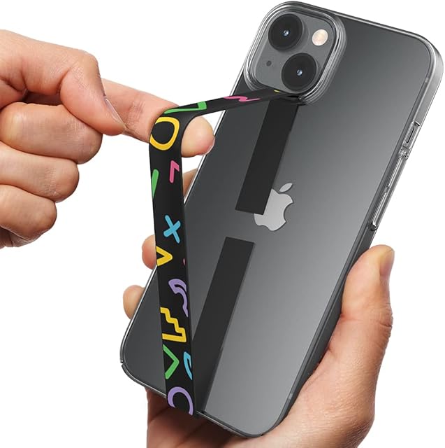 Sinjimoru Stylish Silicone Cell Phone Strap as Phone Grip Holder, Wireless Charging Compatible Slim Phone Charm for Apple iPhone & Phone cases. Sinji Loop Motive Graphics Neon Black