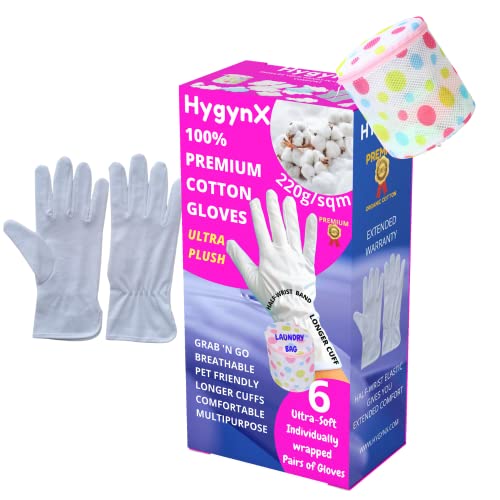 6 Pairs White Cotton Gloves, Moisturizing Gloves Overnight, Cotton Gloves for Dry Hands, Cotton Gloves for Eczema, Nighttime Gloves, Moisturizing Gloves (6 Pairs)