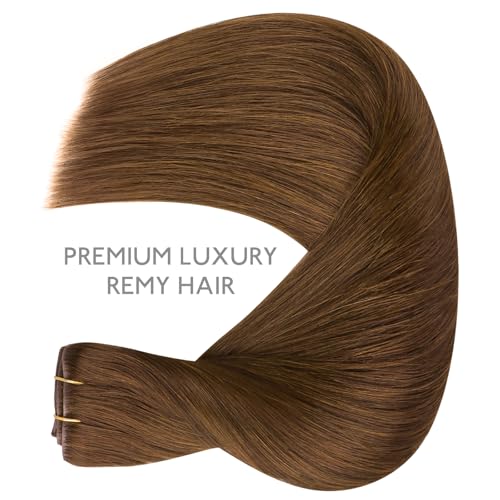Image of WENNALIFE Invisi Edge Clip in Hair Extensions Real Human Hair, 22 Inch 150g 7pcs Light Auburn Brown Seamless Clip in Extensions Remy Hair Clip Ins Invisible PU Skin Weft Straight Extensiones De Cabell