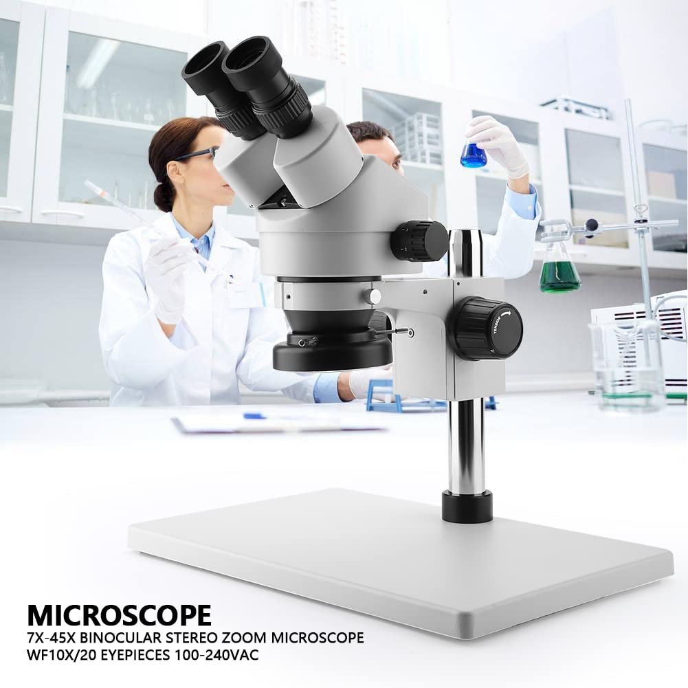 Microscopio Estéreo Binocular ,Visión Binocular Ajustable Microscopio con Zoom Binocular de Larga Distancia para Arqueología de Joyería(Enchufe de la UE)