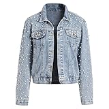 Generisch 2026 Elegante chaqueta corta de mezclilla con elegantes cuentas y pedrería para una declaración de moda, azul, L