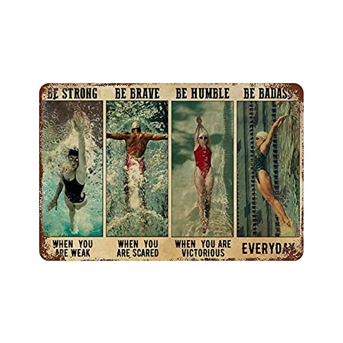 Graman Anique - Targa in metallo con scritta "Swimming Be Strong", orizzontale, decorazione da parete, 14 x 20 cm
