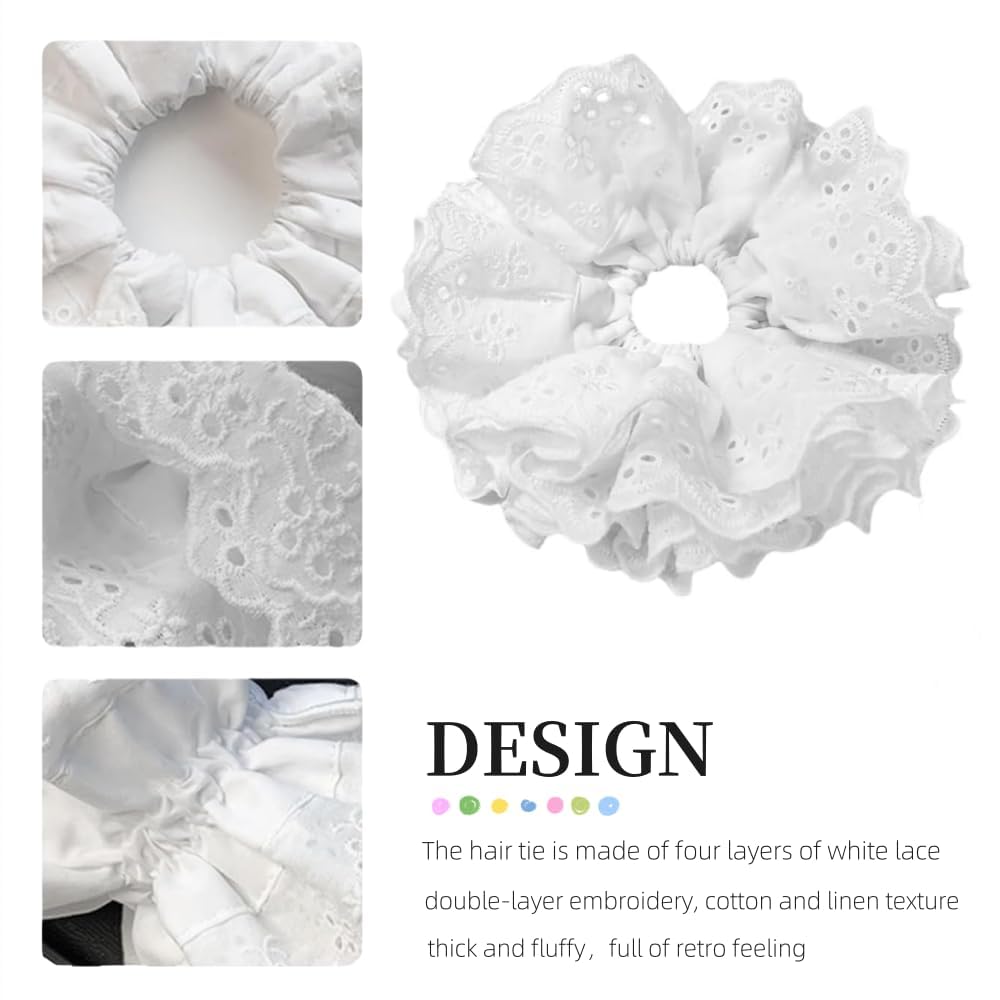 Loekrdos White 4-Layer Lace Hair Scrunchies for Women - Image 3