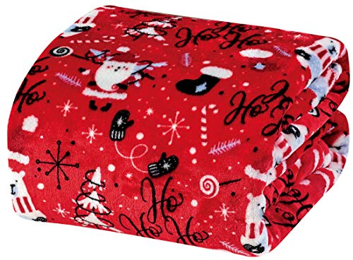 Ho Ho Ho Merry Christmas Collection By Décor&More Microplush Holiday Throw Blanket (60" X 50") - Red Santa #TOP1