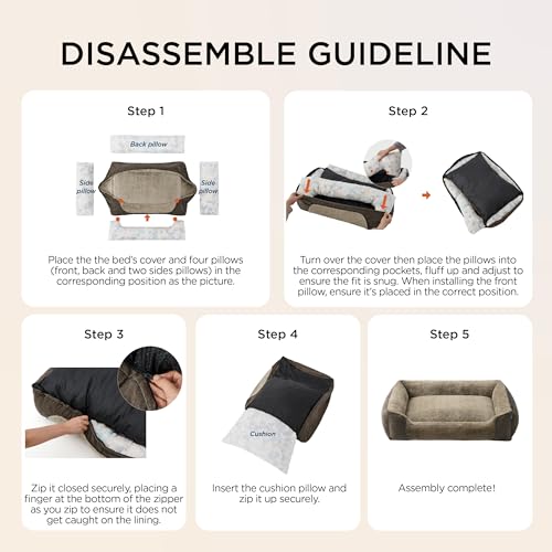 BEDSURE Hundebett Grosse Hunde – 89x63x17cm Hundesofa für Grosse Hunde waschbar, Hundekorb mit Abnehmbarer Bezug, Hundecouch mit Rutschfester Unterseite, kuschelweiches Hundebett groß, Braun