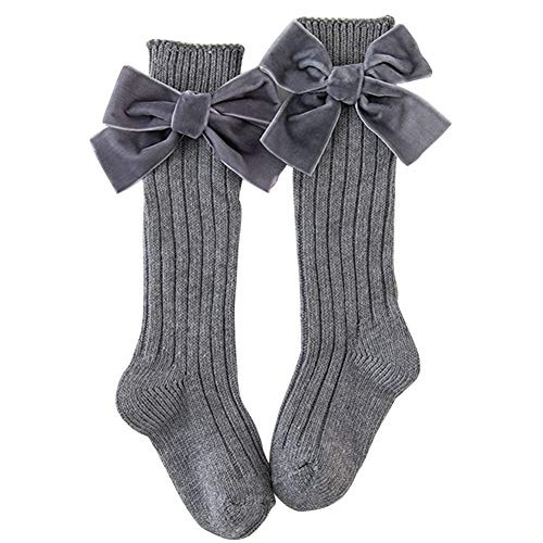 1Pair Girls Knee High Socks Cotton Rich Long Length Uniform Socks with Bow Kids Back to School Uniform Socks