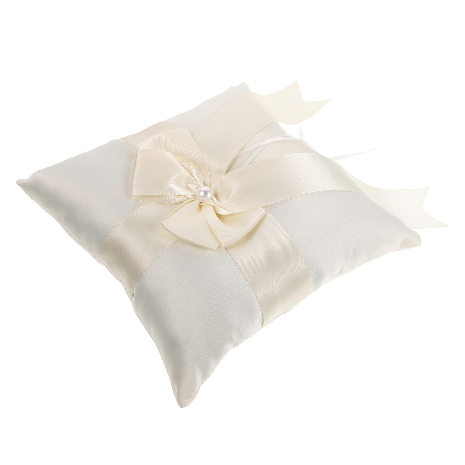 Almohada para anillos de boda con lazo decorativo de tela de color claro