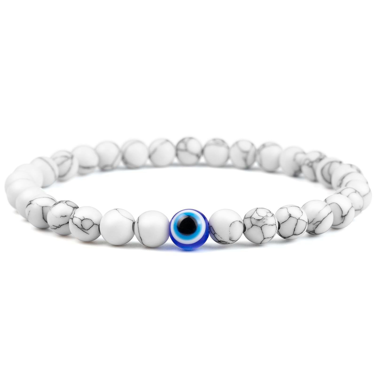 Lameybrt Naturstein Achat Elastisches Evil Eye Armband Kit mit Charms Verstellbar für Männer Freund für Geschenk Jungen Stretch Armband für Kerl Geschenke 6mm, Achat