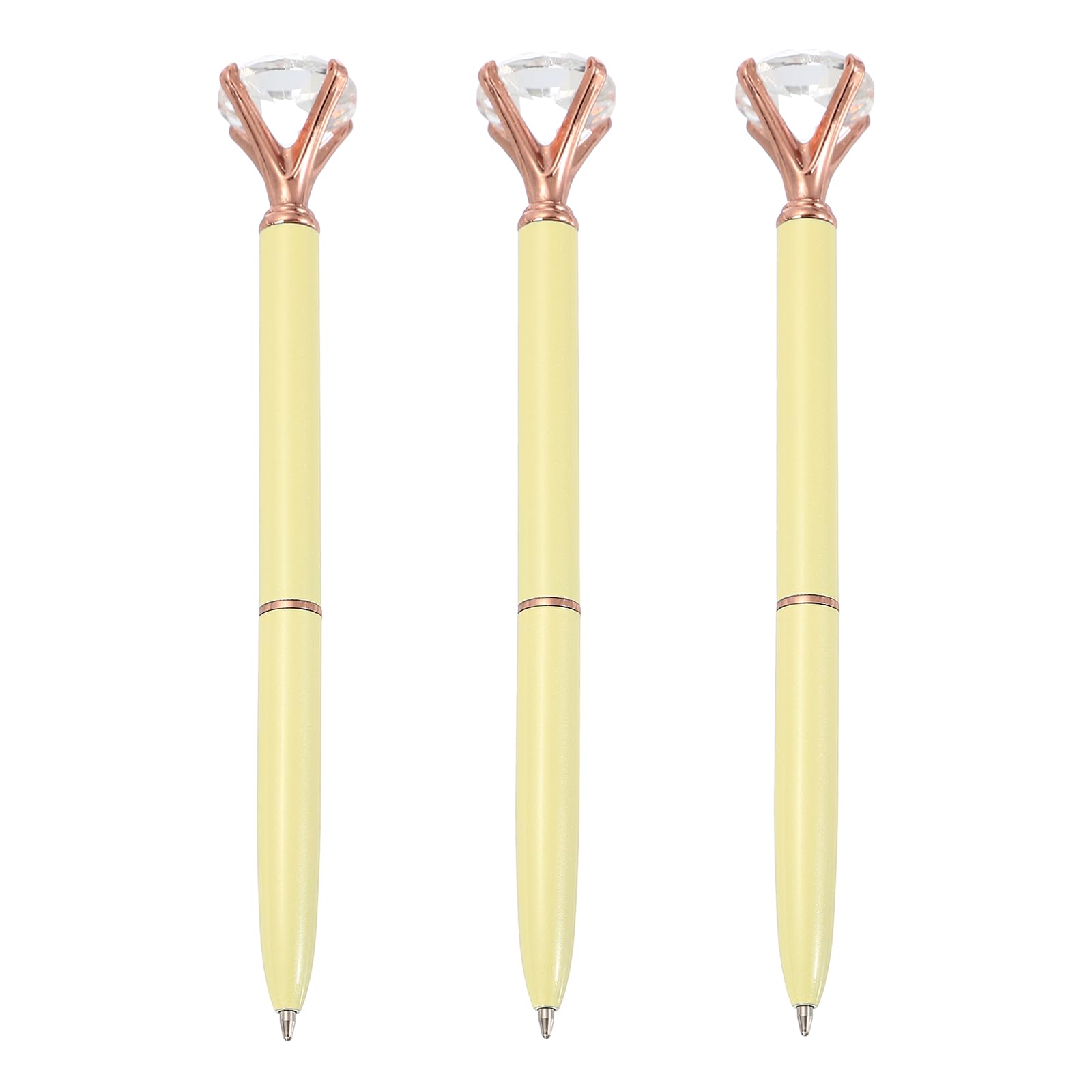 PATIKIL Black Ink Ballpoint Pen, 3pcs Crystal Diamond Twist Metal Pen 1.0mm Medium Point for Note Taking Journaling Gift Office, Yellow