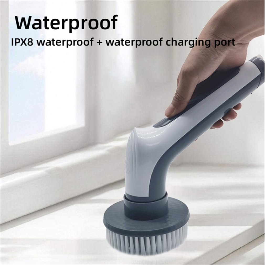 Depurador giratorio eléctrico, limpiador de baño, 6 cabezales de limpieza reemplazables, 2 velocidades ajustables, IPX8, impermeable, para baño, ducha, bañera, vidrio y coche