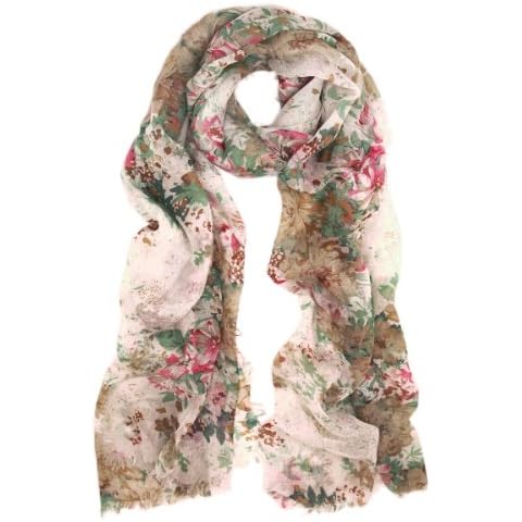 TrendsBlue Premium Soft Viscose Flower Print Scarf, Taupe Cover