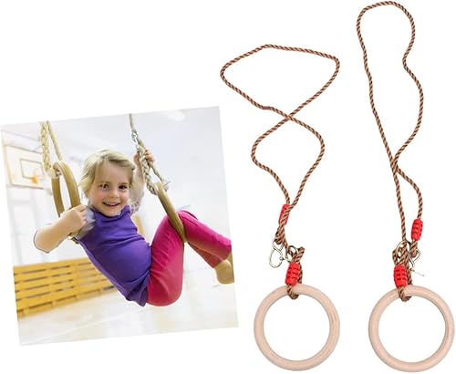Miniatura 9 de Anillos de gimnasia de madera con correas ajustables, anillos de ejercicio para niños, entrenamiento de fuerza, fitness al aire libre, juegos en el