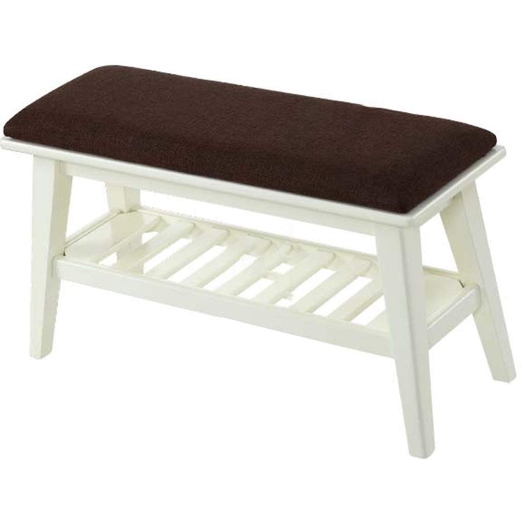 Porte étagère à chaussures blanche et banquette de chevet pour chambre