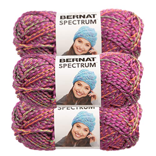 Bernat (3 Pack Spectrum 100% Acrylic Soft Lavender Lights Purple with Neon Cage Yarn for Knitting Crocheting Super Bulky #6