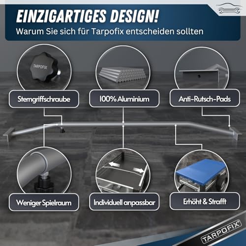 Tarpofix® Anhänger Planenbügel Flachplanenbügel 100-145 cm (1-4er Set) - Universell anpassbare Anhängerplanen Haltebügel - Langlebige & rutschfeste Alu Bügel für Flachplane - 100% Aluminium Spriegel