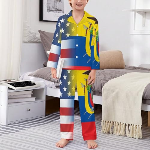 American And Ecuador FlagChildren's Pajama Set Cute Cartoon Home Clothes130CM3