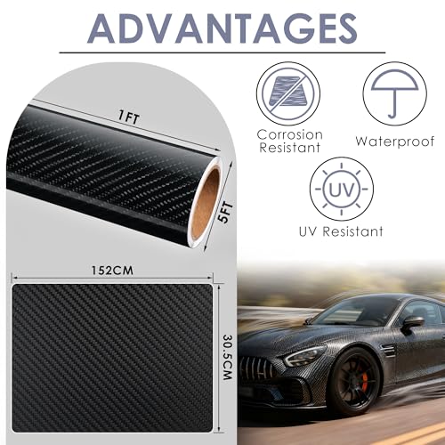 Image of 1ft x 5ft Car Vinyl Wrap, 3D Carbon Fiber Black Car Wrap Vinyl Roll for Cars Body Protection, Scratch Resistance with Air Release Technology (Carbon Fiber Black)