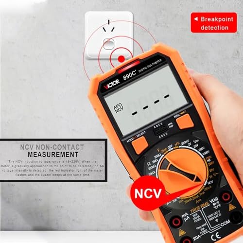 Image of Victor VC890C+ Digital Multimeter Tester, 1999 Counts, Measures DC /AC Voltage & Current Resistance Capacitance Frequency Diode Continuity Testing with Auto Power Off (Victor VC890C+)