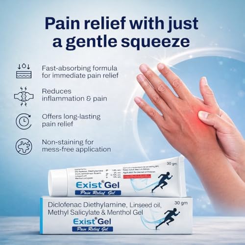 Image of Exist Pain Relief Gel - Fast & Powerful Relief for Back, Muscle, Joint & Knee Pain | Helps with Sports Injuries, Strains, Cramps & Gym Aches | 30g Each, Pack of 10 (300g Total)
