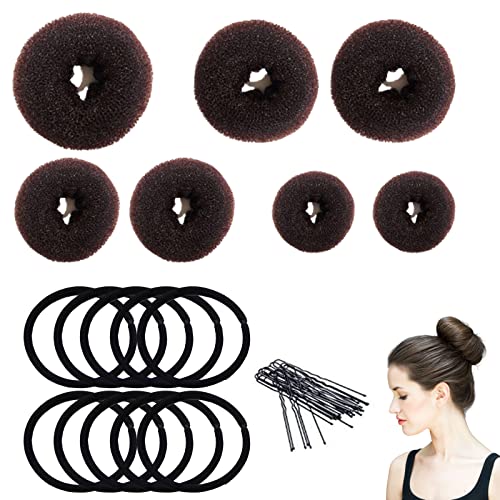 Chignon a Ciambella, Set di Chignon, 7 Pezzi Ciambella per Chignon, Chignon Materiale Accessori, Realizzare Chignon Set, Creatore per Pane Ciambella, con 10 Elastici per Capelli e 20 Clip