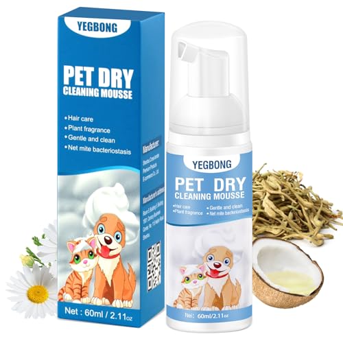 Pets Shampoo Espuma para Baño en Seco, Shampoo para Perro con Ingredientes Naturales 60ml, Shampoo en seco hipoalergénico para Gato, Pet No-Rinse Waterless Shampoo