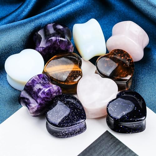 Cabbe Kallo 10Pcs 6G-20Mm Heart Ear Gauges Plugs Tunnels Mixed Natural Stone Stretching Expander Kit Body Piercing Jewelry  thumb #2