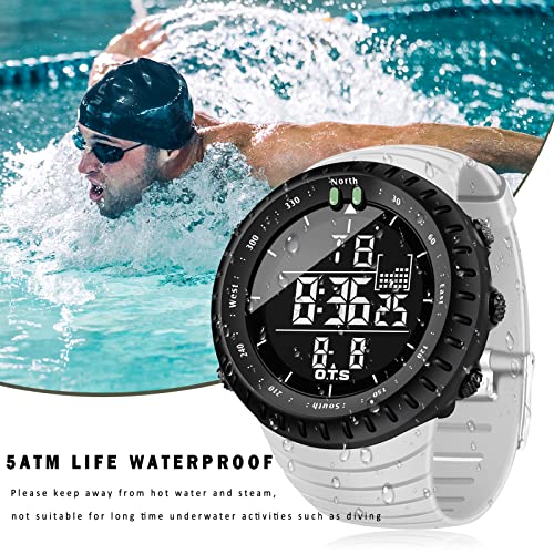 PALADA Men's Digital Sports Watch Waterproof Tactical Watch with LED Backlight Watch for Men (White)