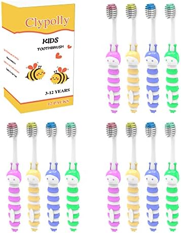 Clypolly Kids Bee Toothbrush, Soft Bristle Individually Wrapped Toothbrushes, Child Sized Brush Head, for Toddlers Girls and Boys 3-12 Years Pack of 12