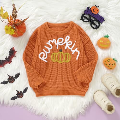 Kids Girls Boys Halloween Sweater Pumpkin Letter Long Sleeve Knitwear Top Baby Fall Winter Knitted Jumper4