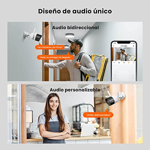 Miniatura 3 de Tenda Camara Vigilancia Domicilio WiFi Exterior Interior - Visión Nocturna en Color 30m, Cámara Bala de Seguridad, Control App, AI Detección Humana Audio Bidireccional, Compatible con Alexa, CT3 1080P