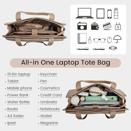 Image of Laptop Bag for Women Leather Laptop Tote Bag Large Computer Bag Waterproof Business Office Work Bag