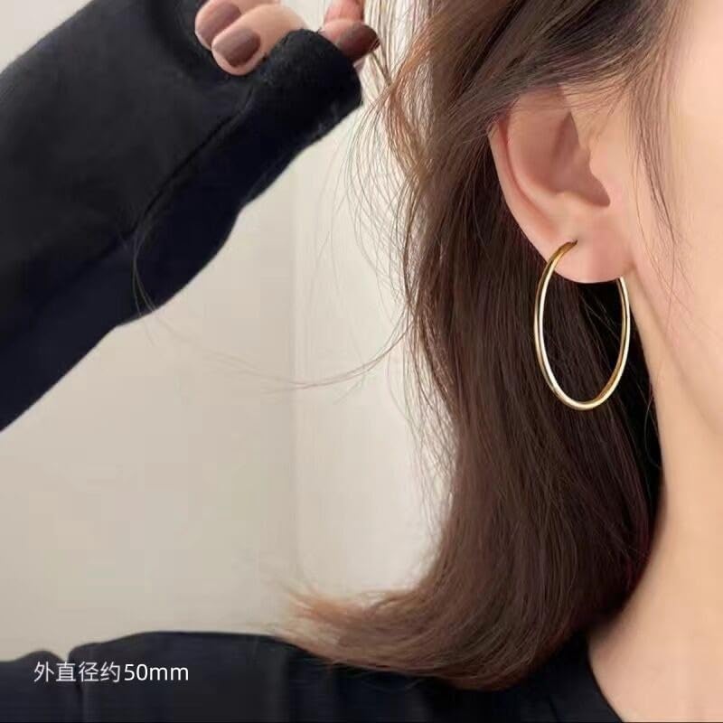 Gold Plated Hypoallergenic Big Hoop Earrings - Lightweight Big Round Earrings for Sensitive Ears - Image 2