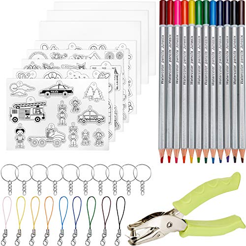Conjunto de 41PSC Hoja de Plástico Termocontraíble, Incluye 8 PSC Papel Retráctil, Llaveros, Corchete, y Perforadora de Lapices para Bricolaje Artesanía Hecha a Mano para Artesanía Creativa de Niños