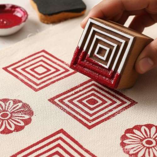 Image of RENIQ Wooden Printing Block for Fabric & DIY Craft | Handcrafted Indian Design Stamp for Textile, Pottery, Mehndi & Home Decor (Multicolor25)