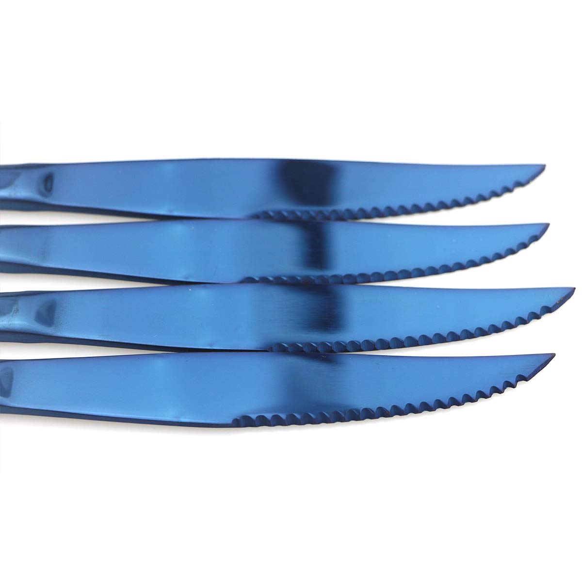 Puzhler Mirror Polished Steak Knife Set, Heavy Duty Knives Stainless Steel 8 Piece 9-inch Table Flatware Silverware Dishwasher Safe Use for Home Kitchen or Restaurant (Blue)