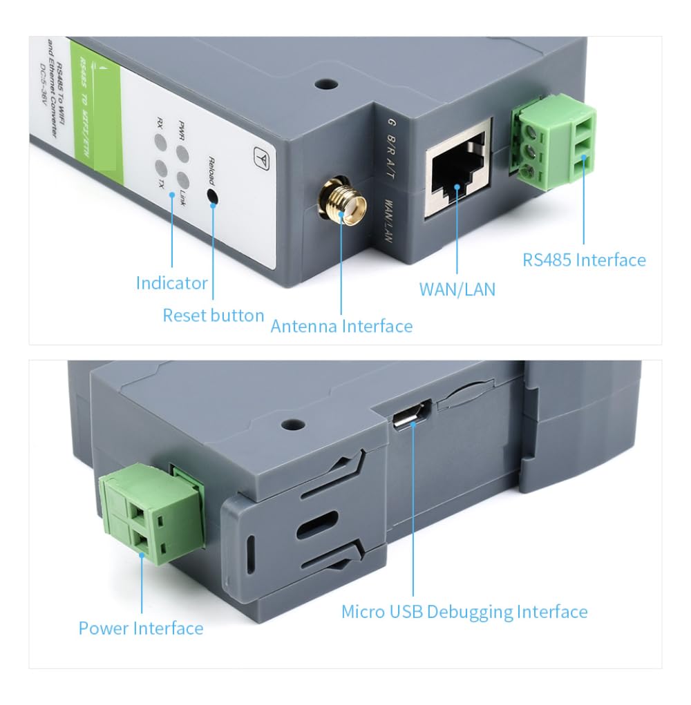Módulo Convertidor Ethernet RS485 a WiFi, Servidor Serial De Montaje En Riel, Dispositivo De Comunicación De Adquisición De Datos IoT, TCP, UDP, DHCP, DNS, HTTP