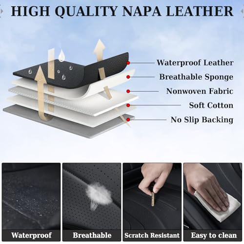 Image of Coverado Car Seat Covers Full Set, Black Leather Seat Cover for Cars, Luxury Waterproof Seat Cover, Front and Back Car Seat Protector Car Seat Cushion Universal Fit for Most Cars